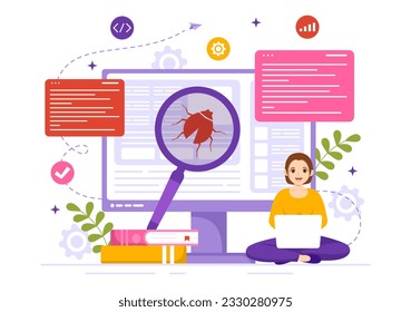 Software Testing Vector Illustration with Application Engineering, Debugging Development Process, Programming and Coding in Hand Drawn Templates