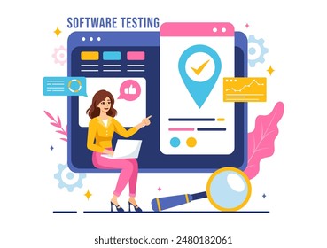 Software Testing Vector Illustration featuring Application Engineering, Debugging Development Process, Programming, and Coding in a Flat Background