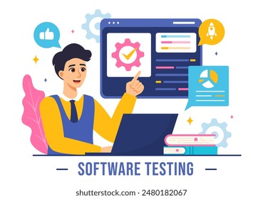 Software Testing Vector Illustration featuring Application Engineering, Debugging Development Process, Programming, and Coding in a Flat Background