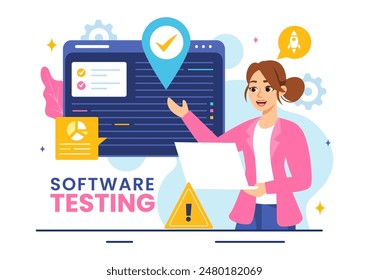 Software Testing Vector Illustration featuring Application Engineering, Debugging Development Process, Programming, and Coding in a Flat Background