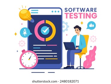 Software Testing Vector Illustration featuring Application Engineering, Debugging Development Process, Programming, and Coding in a Flat Background
