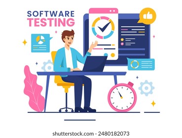 Software Testing Vector Illustration featuring Application Engineering, Debugging Development Process, Programming, and Coding in a Flat Background