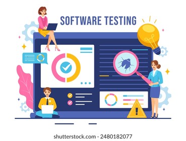 Software Testing Vector Illustration featuring Application Engineering, Debugging Development Process, Programming, and Coding in a Flat Background