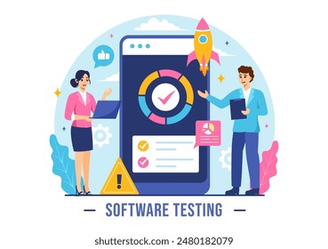 Software Testing Vector Illustration featuring Application Engineering, Debugging Development Process, Programming, and Coding in a Flat Background