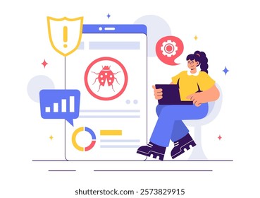 Software Testing Vector Illustration featuring Application Engineering, Debugging Processes, Development Workflow, Programming, and Coding