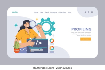 Software testing web banner or landing page. Code testing and debugging. IT specialist searching for bugs using functional methods. Website and application development. Flat vector illustration