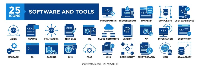 Software and Tools icon collection set. Containing design technology, design, computer, digital, application, developer	