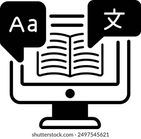 Software Traduciendo el concepto de libros en línea, diseño de íconos de Vectores de prueba de interpretación, símbolo del Día Internacional del Idioma, signo de Servicios de Traducción, Plurilingüismo e ilustración de Multilingüismo