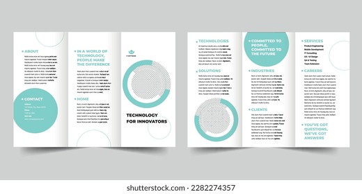 IT Software trifold brochure template. A clean, modern, and high-quality design tri fold brochure vector design. Editable and customize template brochure
