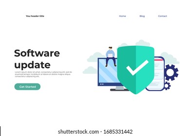Concepto de ilustración de concepto de actualización de software para la plantilla, el banner y la presentación de la página de inicio web