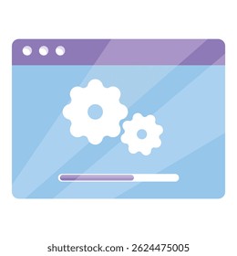 Software update installing, represented by a progress bar and gears on a computer screen