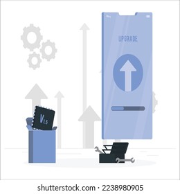 Software update for mobile app design. Isometric vector illustration. Mobile application software update design. Technology network vector illustration. System software update and upgrade concept.