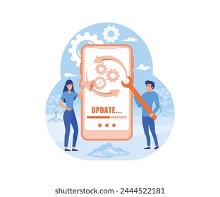 Software update people for mobile app design. Mobile application design Technology network. flat vector modern illustration 