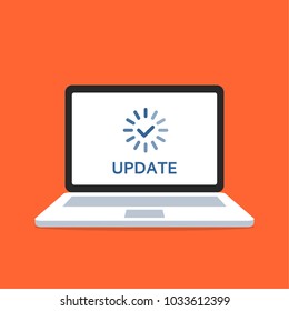 Software update process completed. Upgrade process in laptop screen.
Vector illustration in flat style.