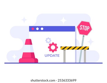 Ilustración vectorial plana de la ventana del Actualizar de software, mantenimiento del sistema, proceso del Actualizar, software de la instalación, sistema operativo