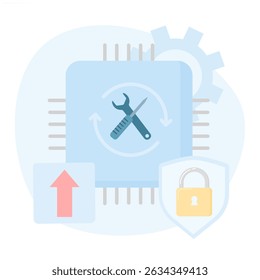 Software updates for improved performance and data security on computers. Software update notification concept.