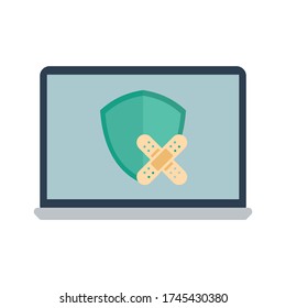 Software updates security patch vector. Technology and cyber security concept. Flat design on white background.