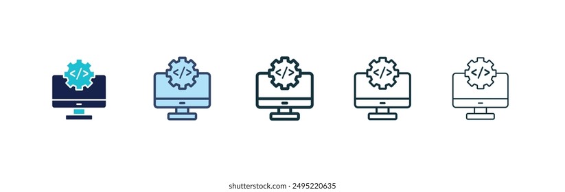 Software vector icon set black filled and outlined style.