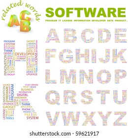 SOFTWARE. Vector letter collection. Illustration with different association terms.