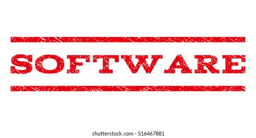 Software watermark stamp. Text tag between parallel lines with grunge design style. Rubber seal stamp with scratched texture. Vector red color ink imprint on a white background.