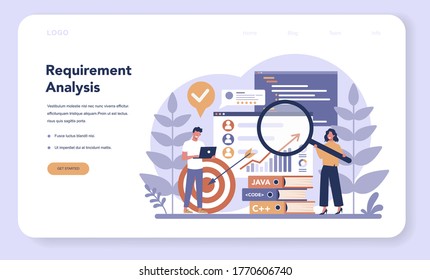 Banner web de software o página de inicio. Idea de programación y codificación, desarrollo de sistemas. Tecnología digital. Software que desarrolla código de escritura de la empresa. Ilustración vectorial aislada