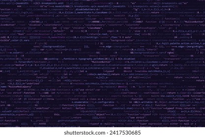 Software Web Developer Programming Code. Javascript Abstract Computer Script - Random Parts of Program Code. Vector Illustration. Learn Programming Framework Concept.