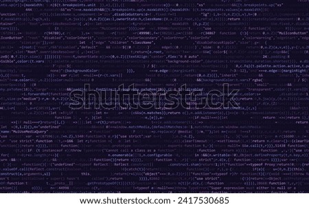 Software Web Developer Programming Code. Javascript Abstract Computer Script - Random Parts of Program Code. Vector Illustration. Learn Programming Framework Concept.