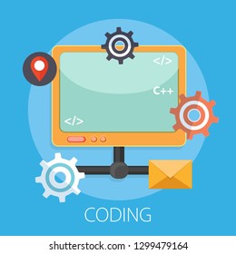 Software, Web Development, Programming Concept. Abstract Programming Language And Program Code. Technology Process Of Software Development - Vector