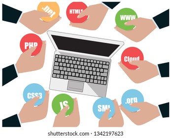 Software, web development, programming concept.Programming language and program code on screen laptop. Laptop Technology process of Software development