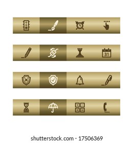 Software web icons on bronze bar. Vector file has layers, all icons in two versions are included.
