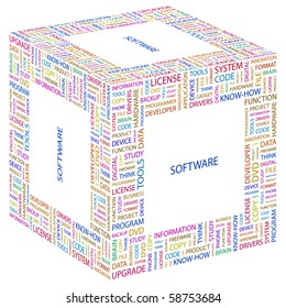 SOFTWARE. Word collage on white background. Illustration with different association terms.