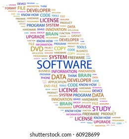 SOFTWARE. Word collage on white background. Illustration with different association terms.