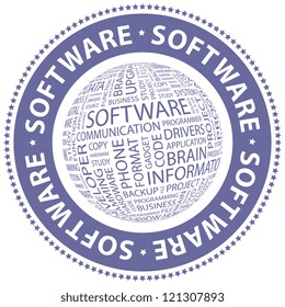 SOFTWARE. Word collage. Vector stamp.