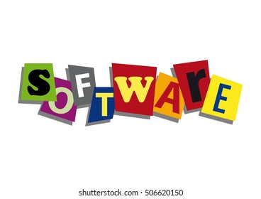 software, word and text cut from paper, in flat design