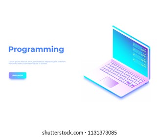 Software,programming and product development.Abstract script code on laptop screen.Vector illustration.
