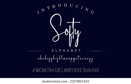 Softy Hand drawn vector alphabet. Modern monoline signature script font. Elegant Signature Font. Best Alphabet Beautiful Calligraphy Signature Font lettering handwritten