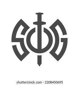 SOG Letter with Sword Logo Design Vector
