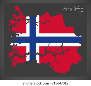 Sogn og Fjordane map of Norway with Norwegian national flag illustration