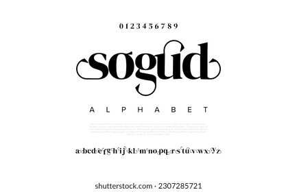 Sogud elegant alphabet letters font and number. Classic Lettering Minimal Fashion Designs. Typography modern serif fonts decorative vintage design concept. vector illustration