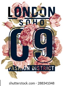 Soho London Roses,  vector artwork for women wear in custom colors