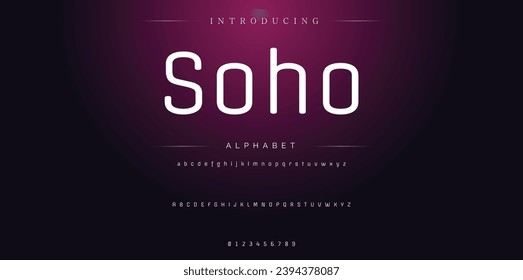 Soho Modern Bold Font. Sans Serif Font. Típografía minúscula de estilo urbano en cursiva superior regular para moda, deporte, tecnología, digital, cine, diseño de logotipo, ilustración vectorial