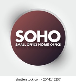 SOHO Small Office Home Office - category of business or cottage industry that involves from 1 to 10 workers, acronym text concept background