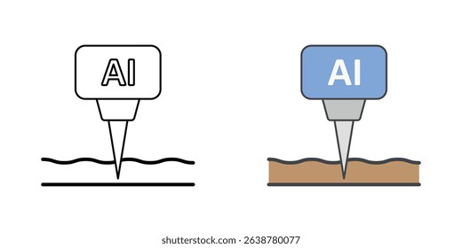 Soil analysis with AI sensor icon for precision agriculture, available in outline and color styles.