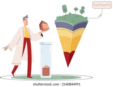 Análisis del suelo y control de metáforas o estructuras de contaminación de la tierra. Muestra de la estructura de la capa subterránea de la composición del microorganismo de nutrientes. Ensayo de laboratorio del suelo. Estado de los niveles de medición científicos