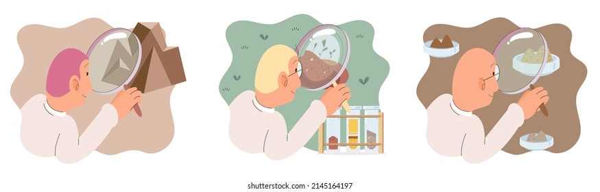 Soil analysis and earth pollution metaphor or structure control. Nutrients microorganism composition research ground layer structure sample. Soil laboratory test. Scientist measuring levels status