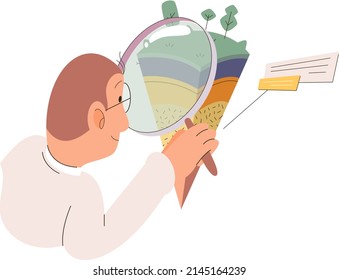 Soil analysis and earth pollution metaphor or structure control. Nutrients microorganism composition research ground layer structure sample. Soil laboratory test. Scientist measuring levels status