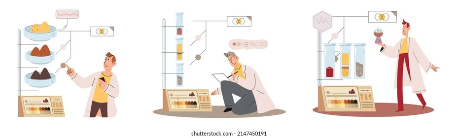 Análisis del suelo y control de metáforas o estructuras de contaminación de la tierra. Muestra de la estructura de la capa subterránea de la composición del microorganismo de nutrientes. Ensayo de laboratorio del suelo. Estado de los niveles de medición científicos