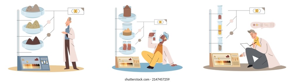 Análisis del suelo y control de metáforas o estructuras de contaminación de la tierra. Muestra de la estructura de la capa subterránea de la composición del microorganismo de nutrientes. Ensayo de laboratorio del suelo. Estado de los niveles de medición científicos