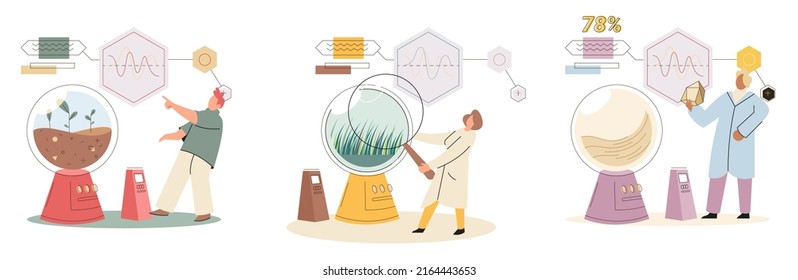 Análisis del suelo y control de metáforas o estructuras de contaminación de la tierra. Muestra de la estructura de la capa subterránea de la composición del microorganismo de nutrientes. Ensayo de laboratorio del suelo. Estado de los niveles de medición científicos