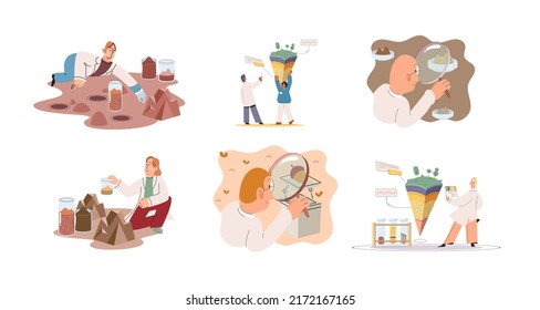 Soil analysis and earth pollution metaphor or structure control. Nutrients microorganism composition research ground layer structure sample. Soil laboratory test. Scientist measuring levels status